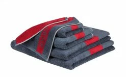 JOOP! Duschtuch JOOP! Infinity Doubleface | Denim (Grau-Blau) / Rot